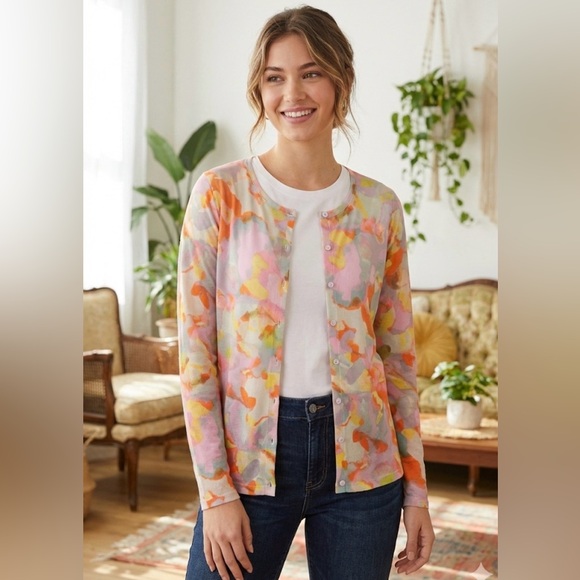 LOGO by Lori Goldstein Sweaters - LOGO by Lori Goldstein‎ Multicolor 70s Abstract Cardigan size M Y2K